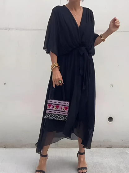 Women's Wrap Midi Dress V-Neck