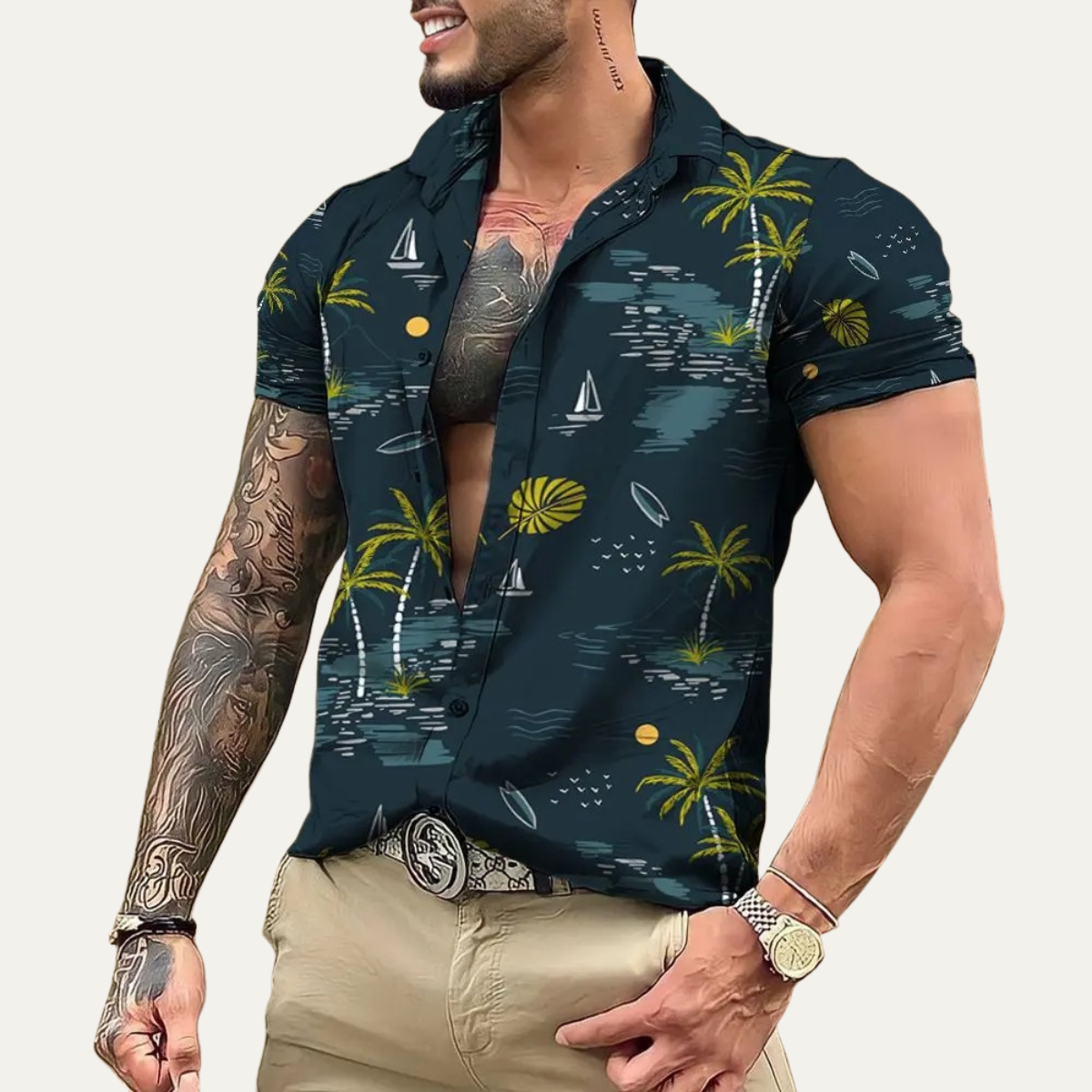 Men's Hawaiian Shirt Tropical Print Lightweight Coconut Design