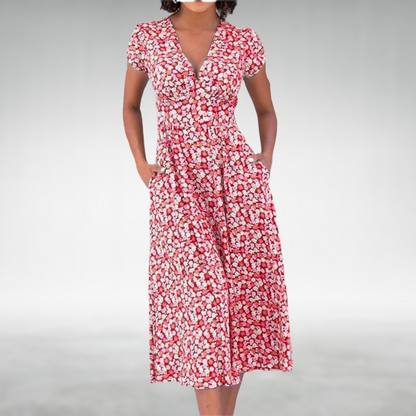 Women's V-Neck Short Sleeve Midi Dress Floral Print