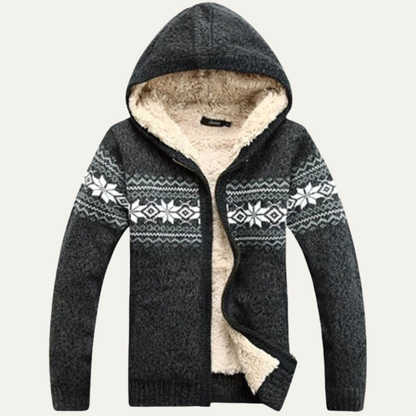 Men's Knit Zip Up Jacket Nordic Pattern