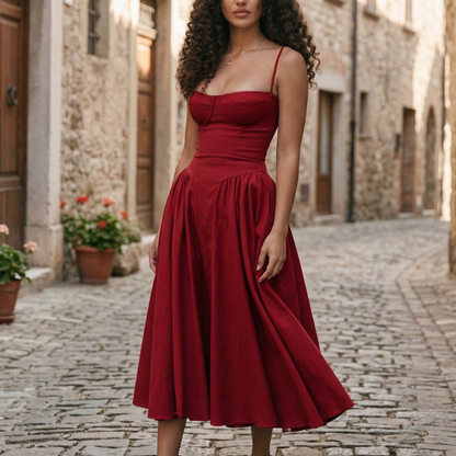 Women’s Floral Sweetheart Midi Dress Vintage-Inspired