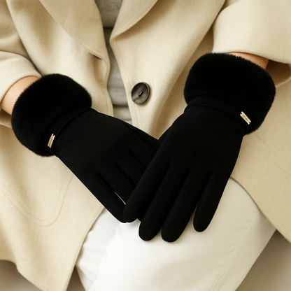 Fitted Winter Gloves with Fur Trim for Women – Cozy Cold Weather Protection Caliboot