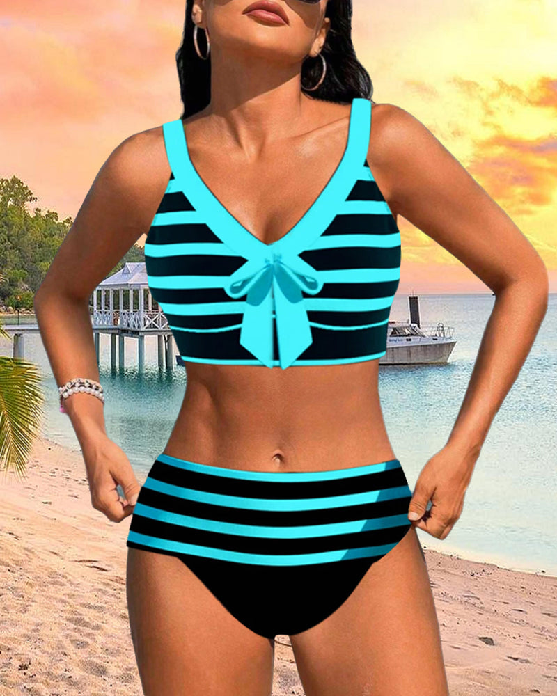 Classic High Waisted Stripe Swimwear Set