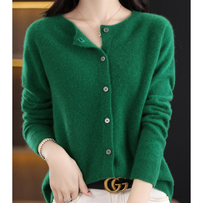 Women's Soft Knit Cardigan Round Neck Button Closure