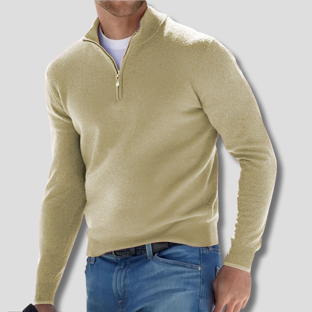 Men's Cotton Zipper Collar Pullover Sweater