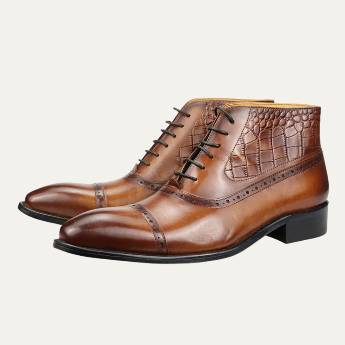 Men's Leather Ankle Boots Brown Dress Brogue