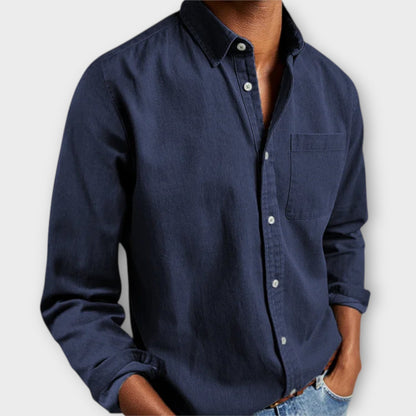 Men's Long Sleeve Button Front Shirt with Chest Pocket