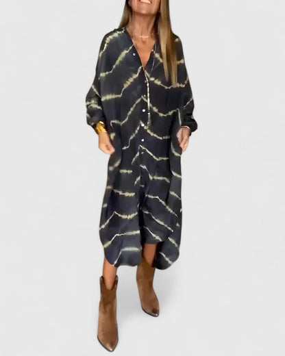 Women's Midi Shirt Dress Tie Dye Cotton Button Down - VibreMode