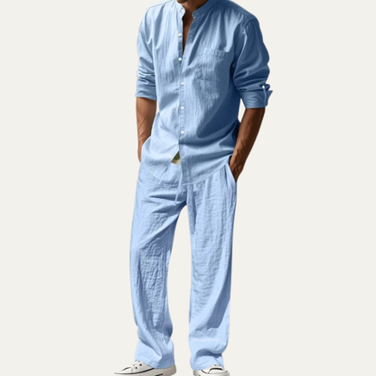 Men's Linen Shirt And Pants Set Relaxed Fit