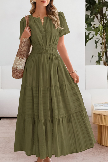 Women's Short Sleeve Maxi Dress Tiered Skirt