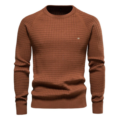 Men's Slim Fit Crew Neck Sweater Textured Knit Navy