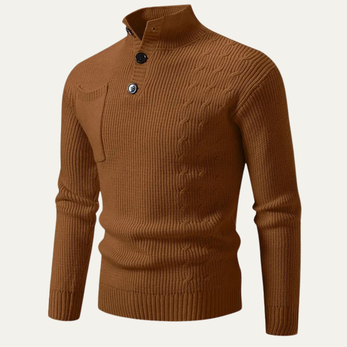 Men's Knit Sweater Stand Collar Button Detail