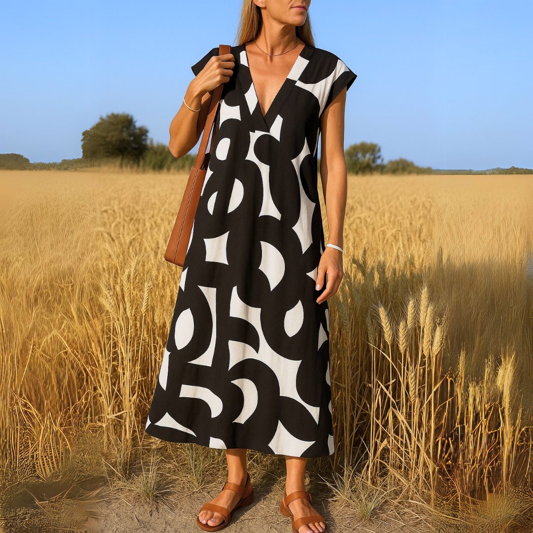 Elegant Ladies V Neck Flowy Evening Gown Dress - VibreMode