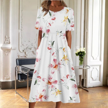 Women's Floral Round Neck Midi Dress