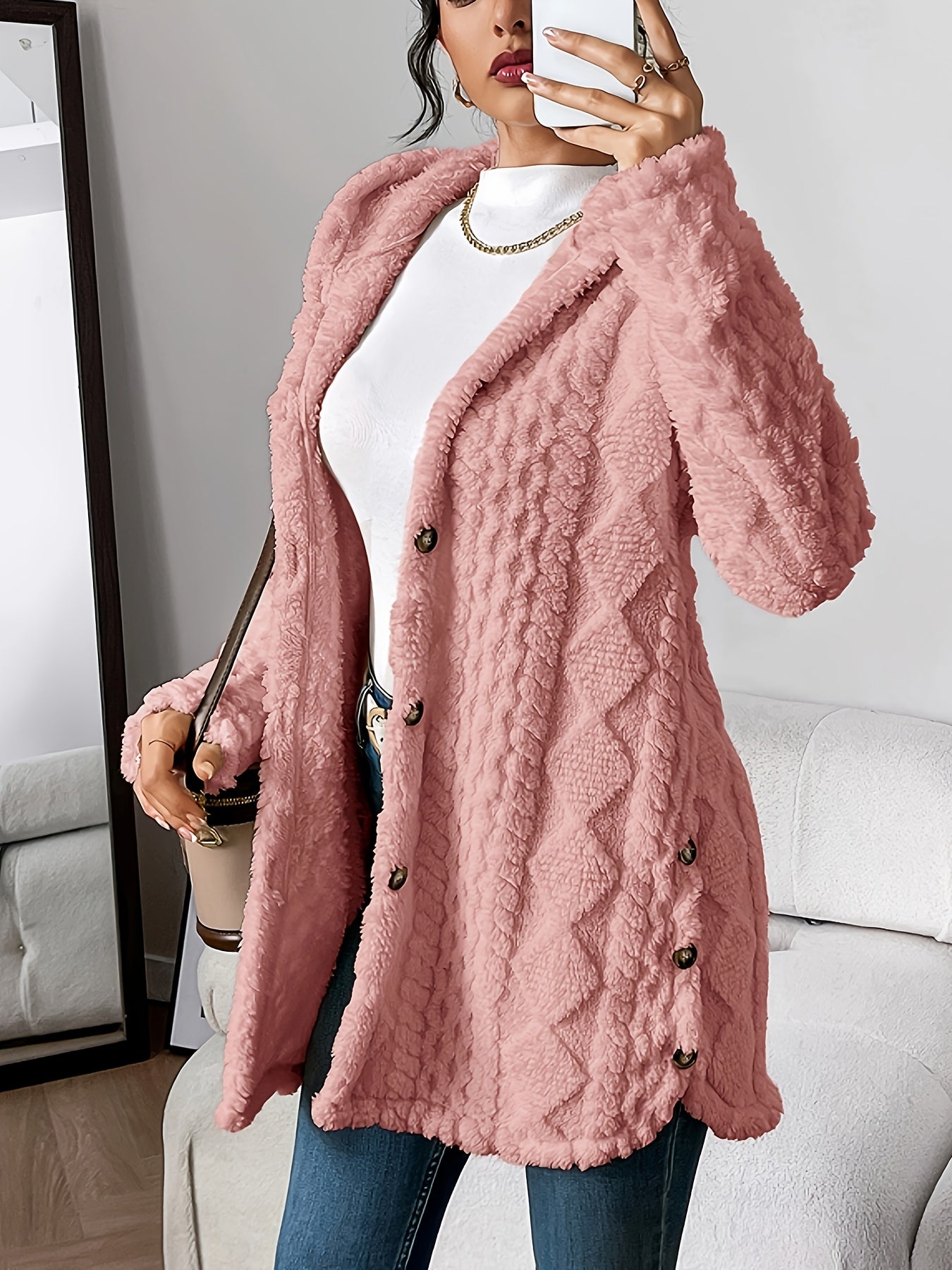 Women's Hooded Cardigan Button Front Closure