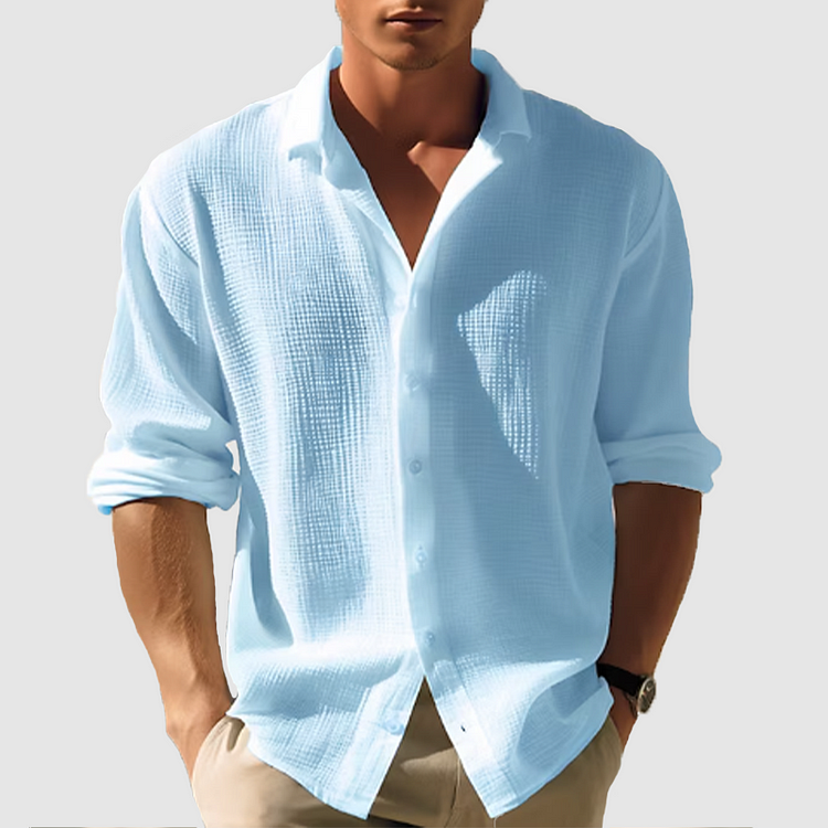 Men's Long Sleeve Shirt Button Front Textured - VibreMode