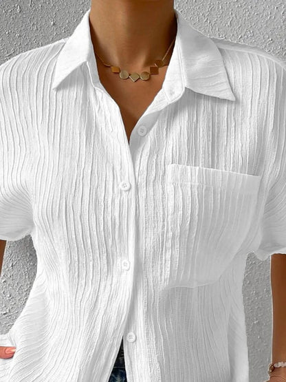 Women's Short Sleeve Blouse Cotton Crinkled White