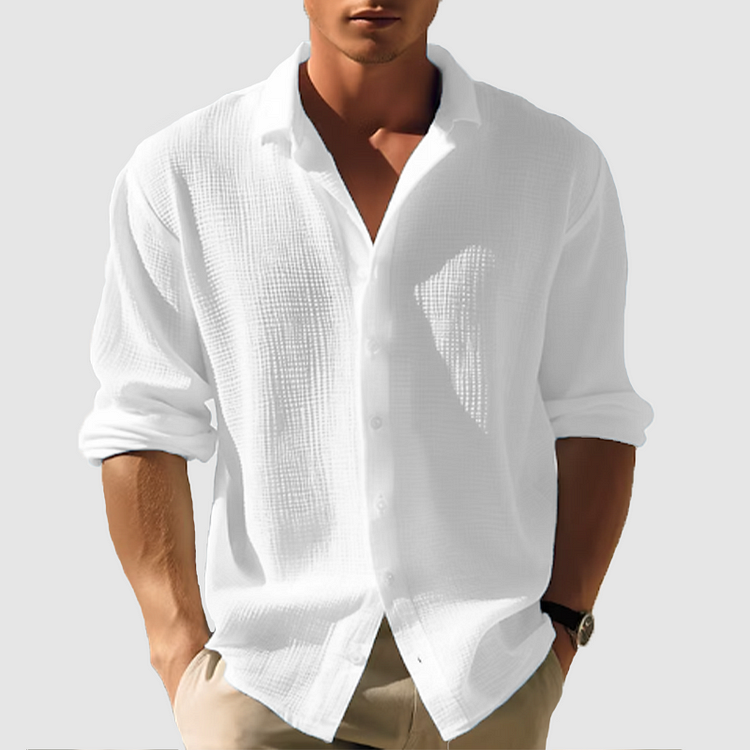 Men's Long Sleeve Shirt Button Front Textured
