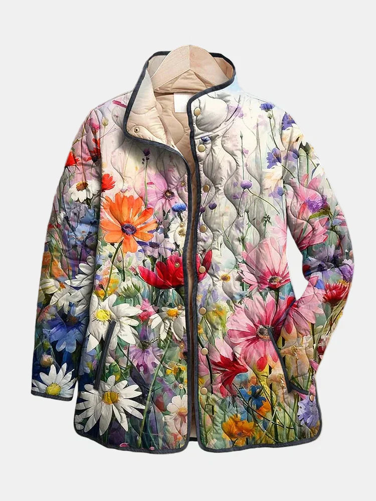 Women's Quilted Floral Print Jacket Multicolor - VibreMode