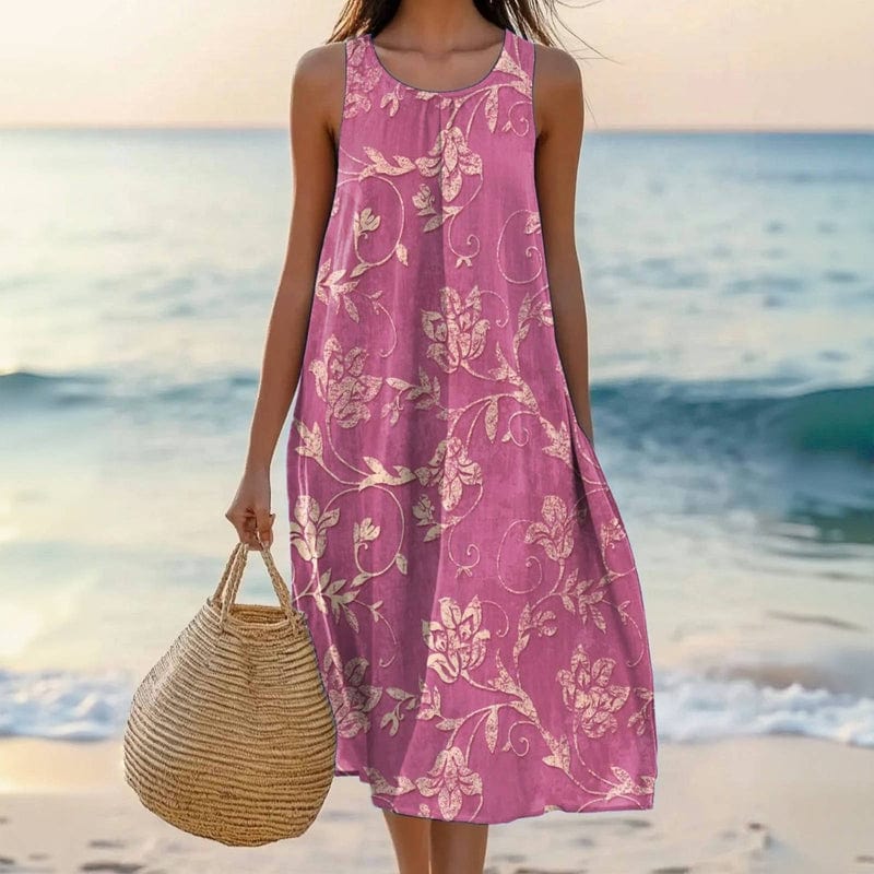 Women's Floral Print Sleeveless Midi Dress - VibreMode