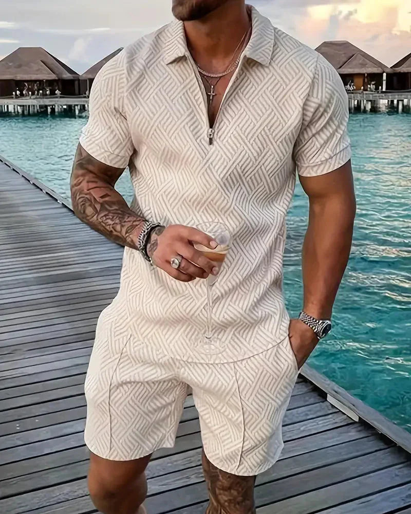 Men's Summer Tracksuit Zipper Collar Casual