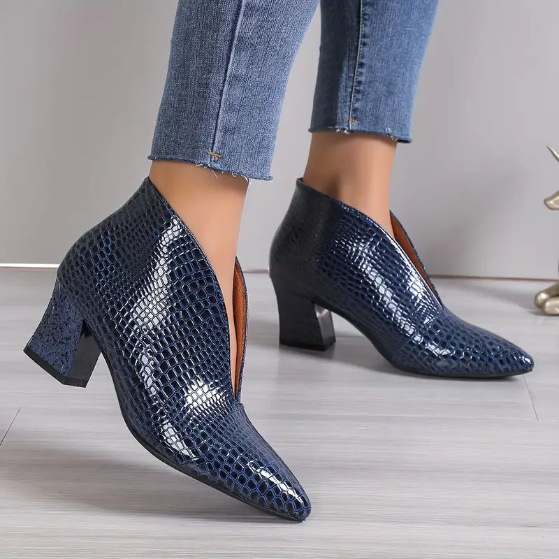 Women's Ankle Boots Pointed Toe Block Heel Scale Pattern