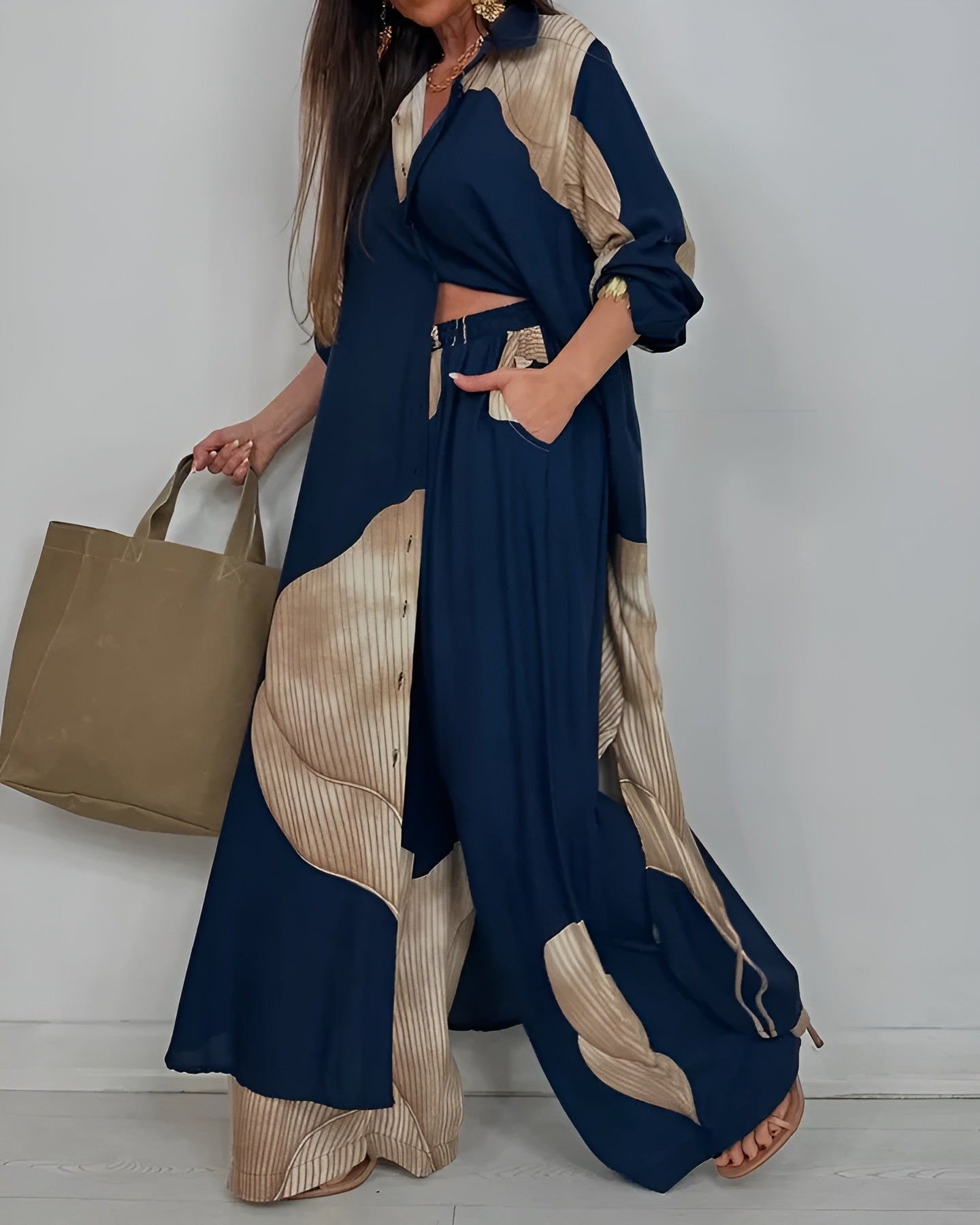 Women's Wide Leg Pantsuit Set Button Front