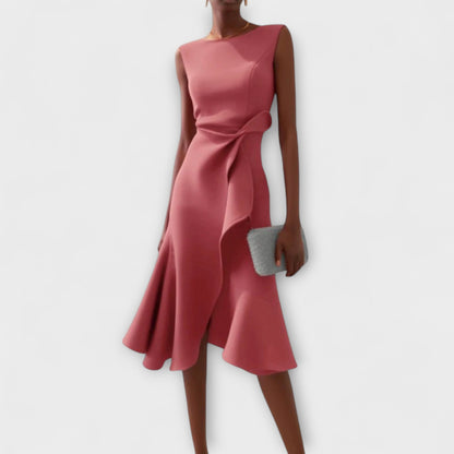 Elegant Sleeveless Flowy Asymmetric Midi Dress