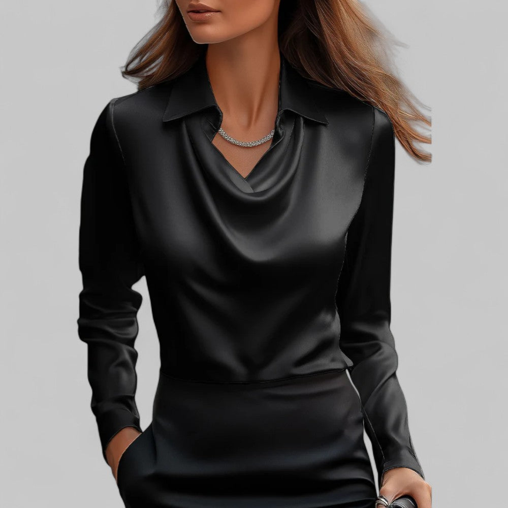 Elegant V Neck Long Sleeve Satin Women's Blouse