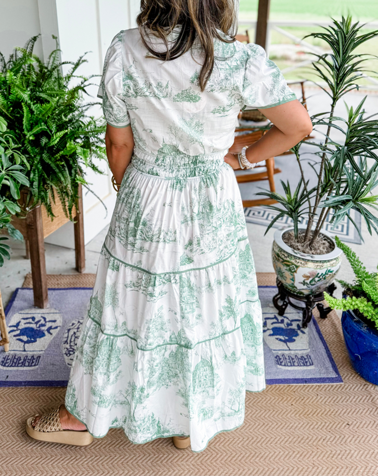 Women's Maxi Dress Toile Print Tiered