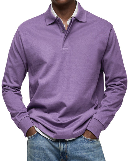 Men's Polo Shirt Long-Sleeve Button Placket Collar