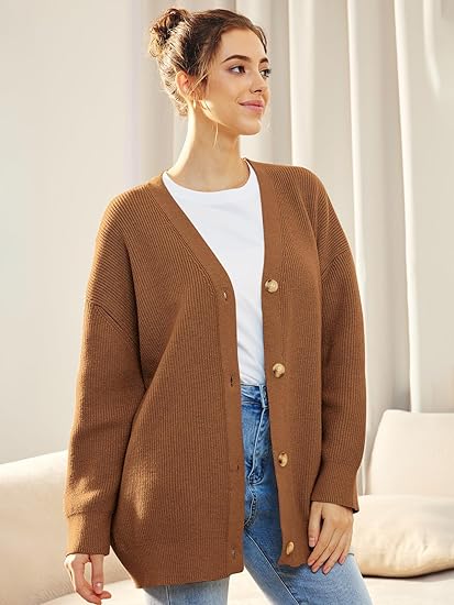 Women's Oversized V-Neck Cardigan Button Front