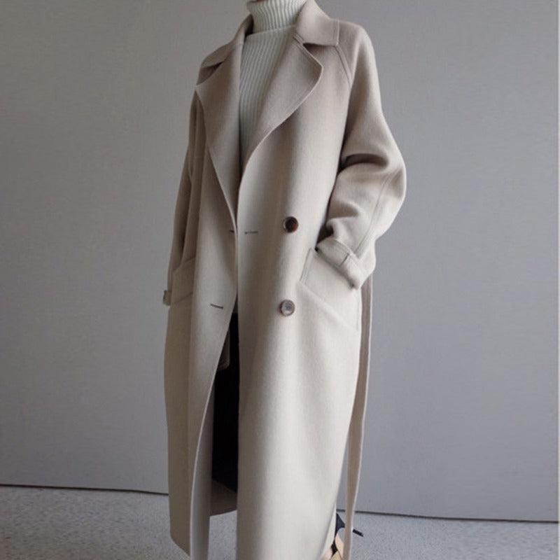 Women's Long Trench Coat Luxurious Fabric - VibreMode