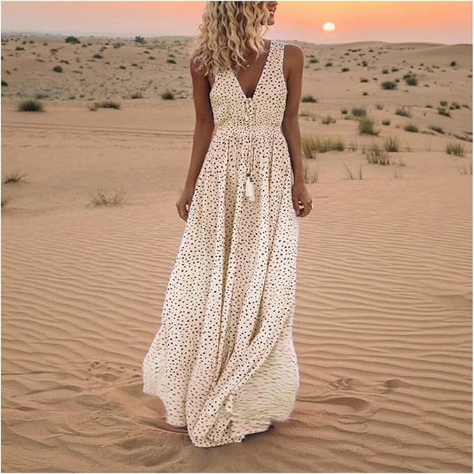 Waverly Women's Boho Maxi Dress Polka Dot Flowy - VibreMode