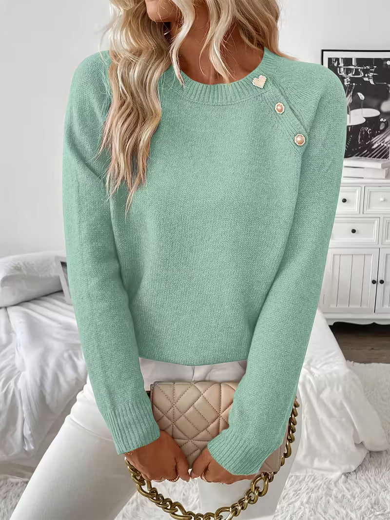 Women's Sweater With Shoulder Button Detail