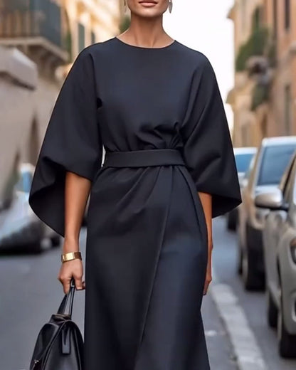 Women's Elegant Dress Lantern Sleeves Belted