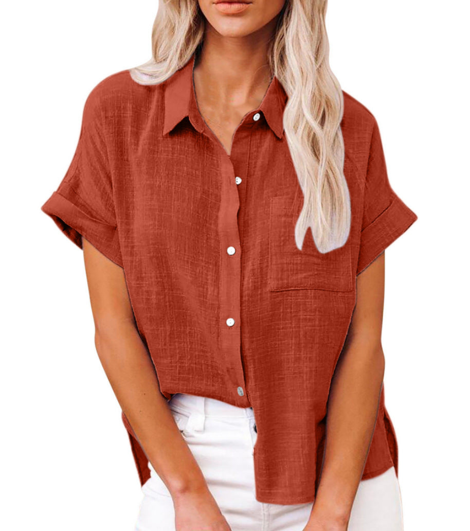 Women's Button Down Blouse Cuffed Sleeves