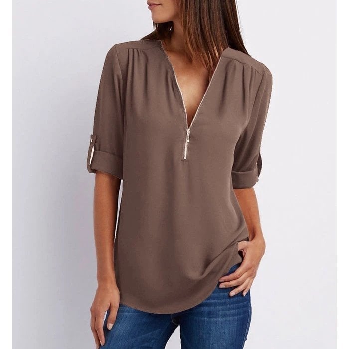 Pink Women's Casual V-Neck Short Sleeve Blouse Top