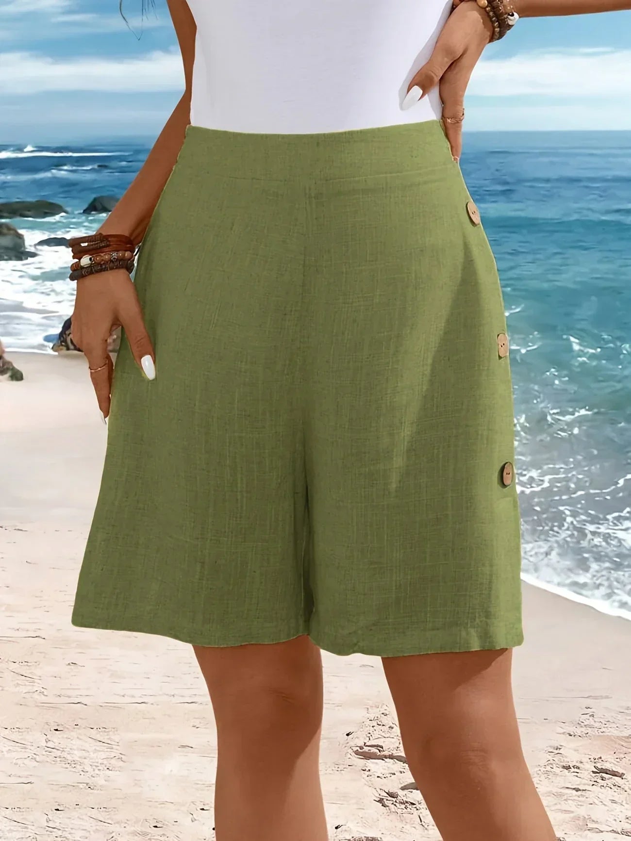 Women's High Waist Wrap Front Button Shorts