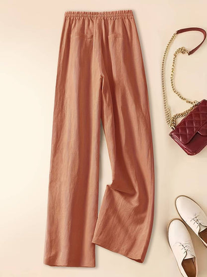 Women's Wide Leg Drawstring Pants Elastic Waist Side Pockets