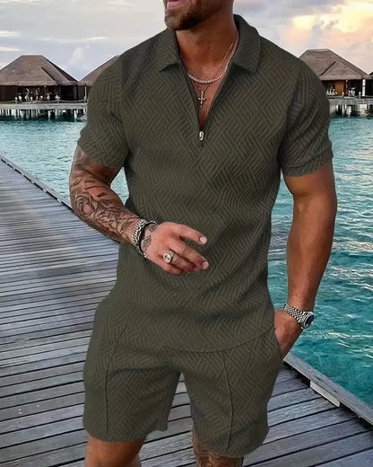 Men's Summer Tracksuit Zipper Collar Casual
