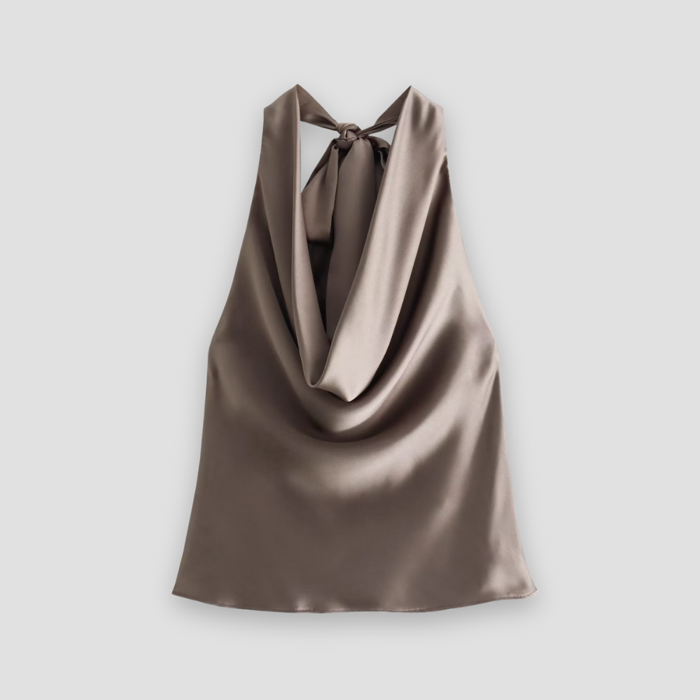 Women's Halter Neck Sleeveless Cowl Drape Back Tie - VibreMode
