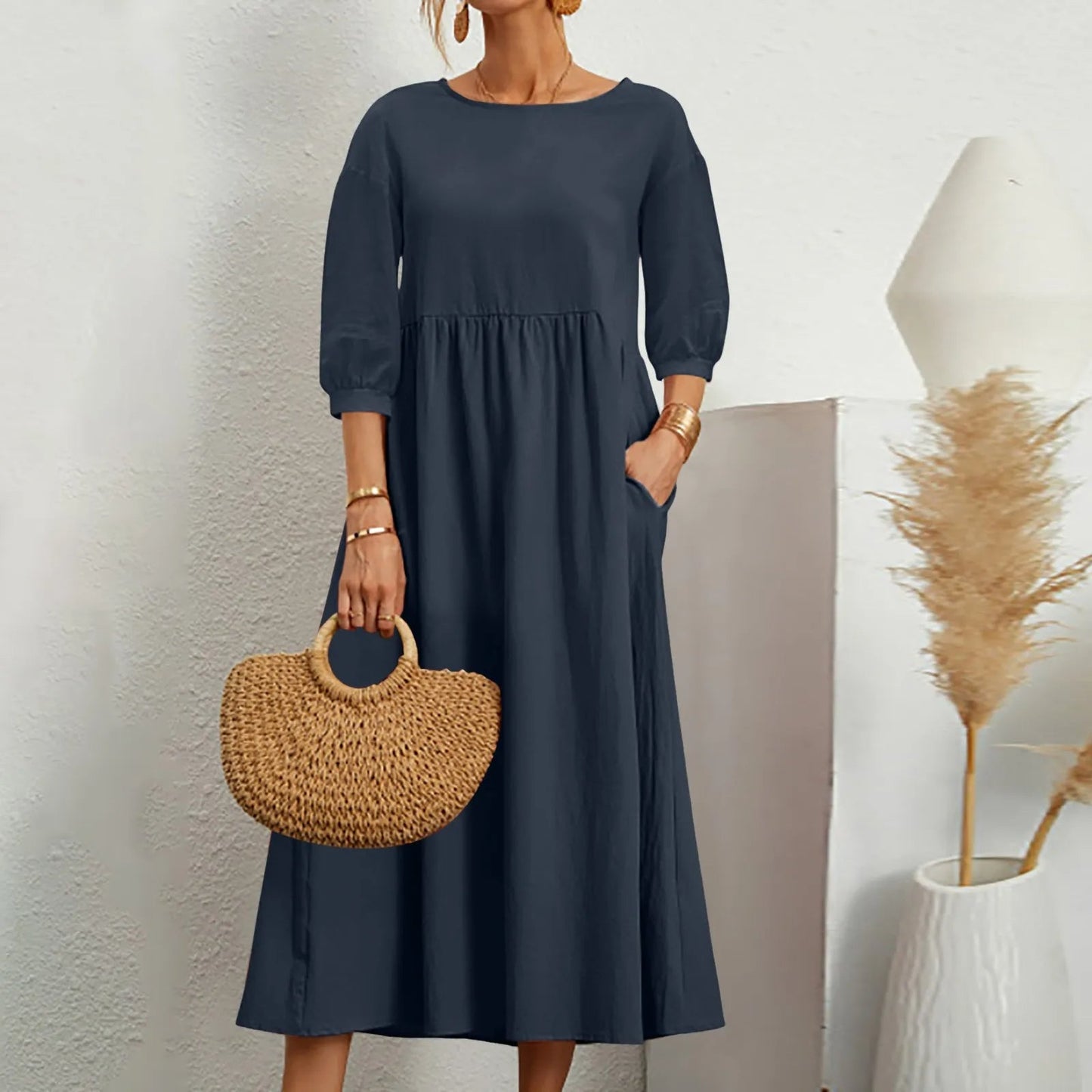 Women's Midi Patchwork Dress Casual Comfortable