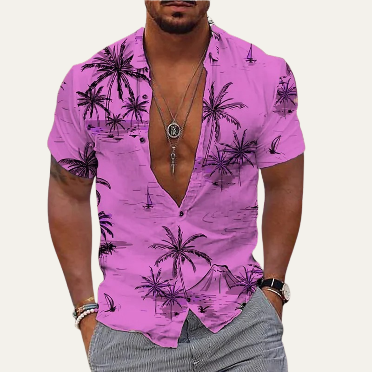 Men's Hawaiian Beach Shirt Tropical Print Cotton Relaxed Fit