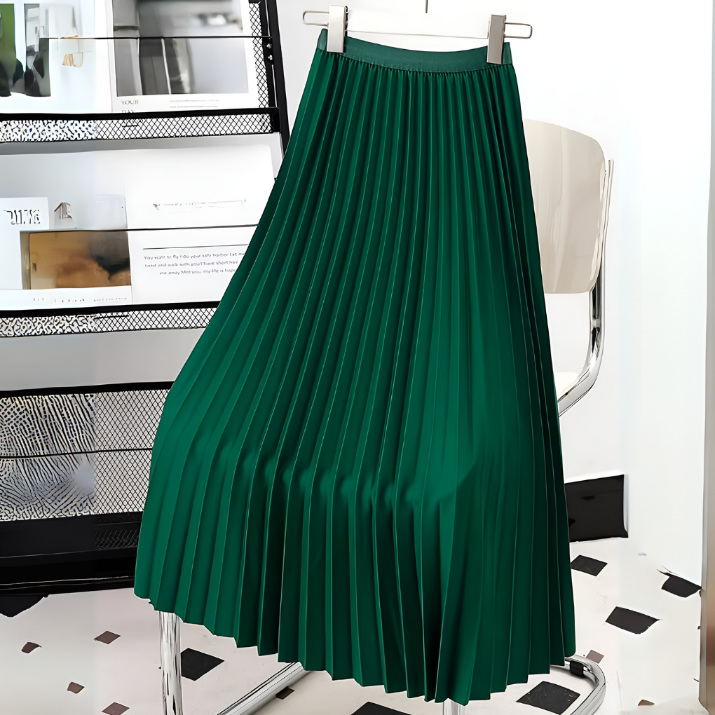 Women's Satin Pleated High Waist Skirt
