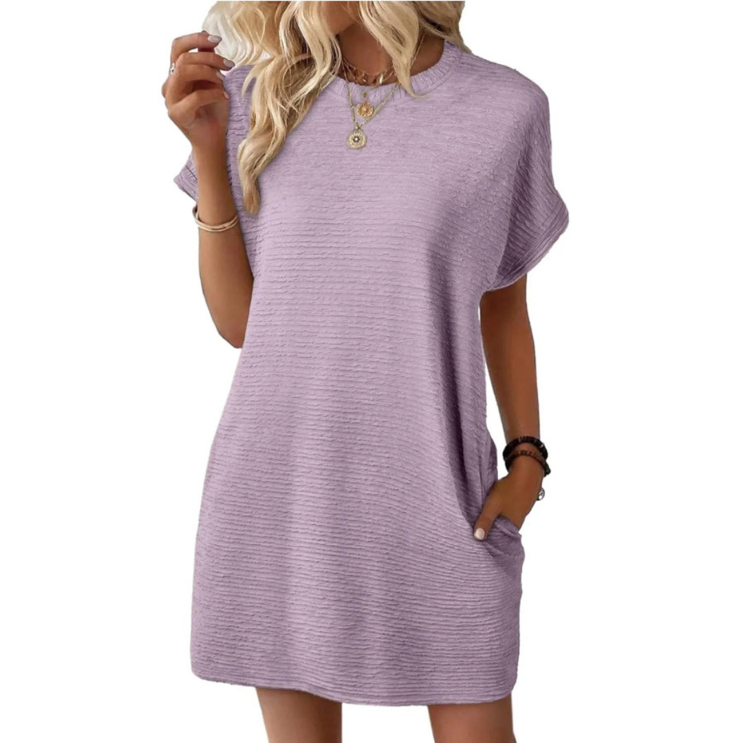 Women's Crew Neck Mini Dress Short Sleeve Cotton