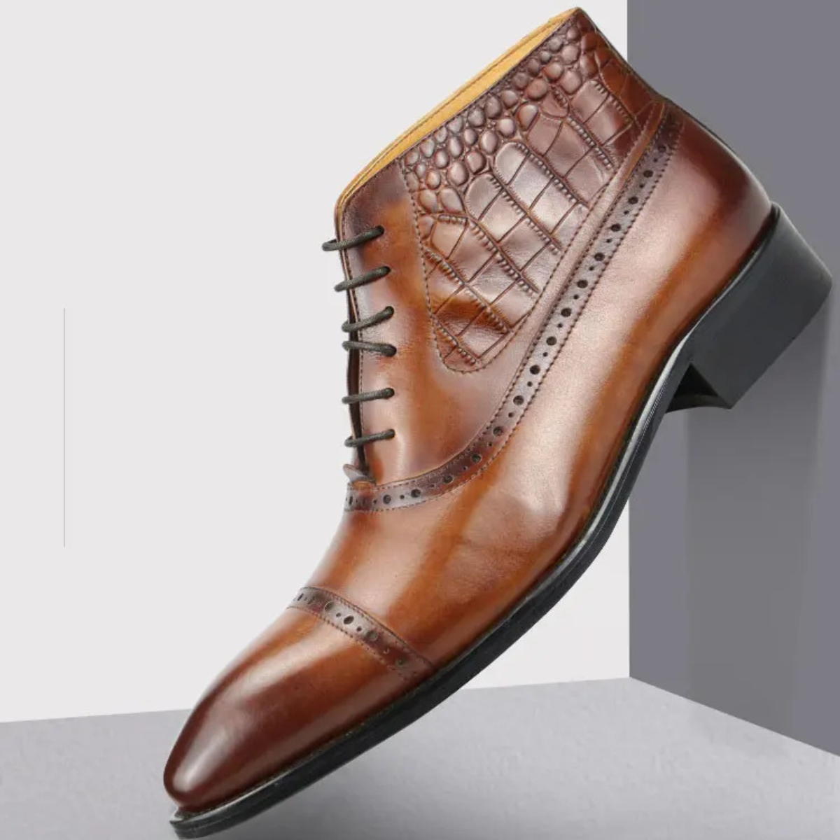 Men's Leather Ankle Boots Brown Dress Brogue