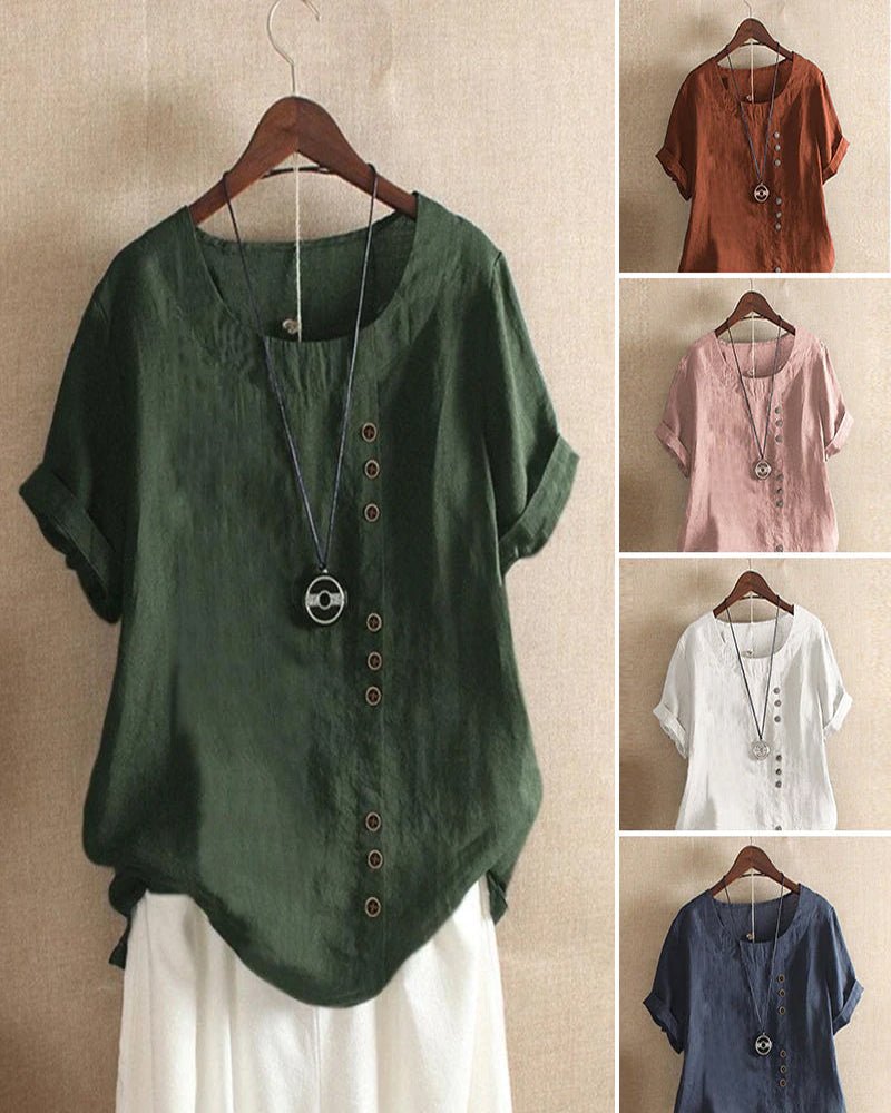 Women's Linen Short Sleeve Crew Neck Casual