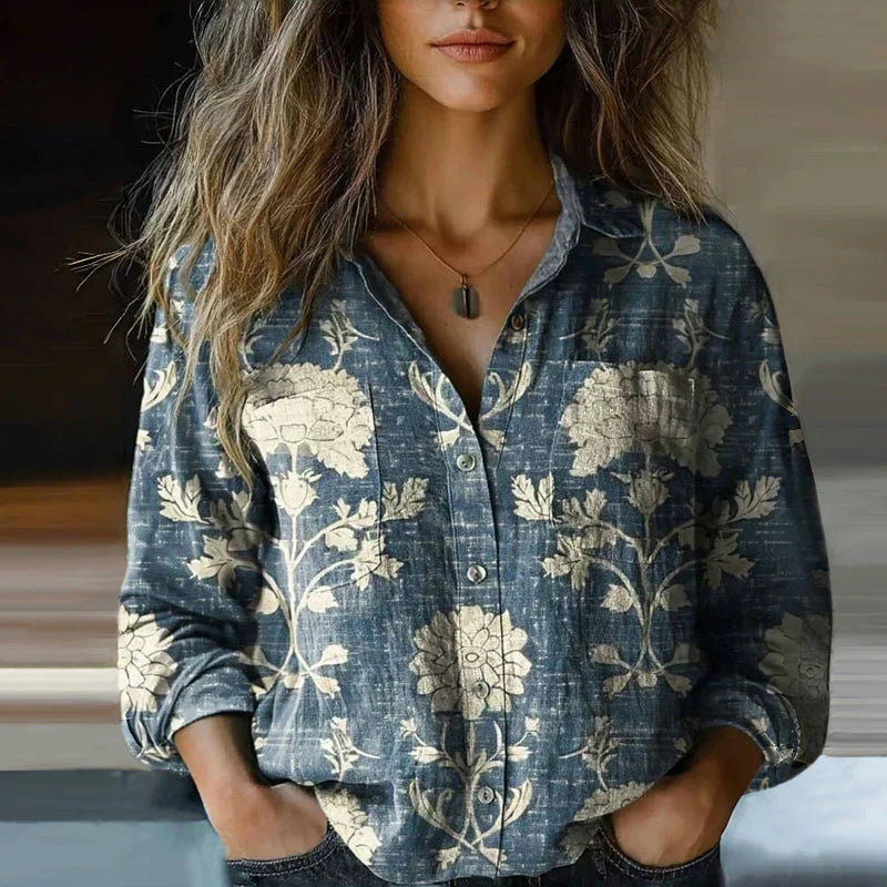 Women's Long Sleeve Vintage Print Blouse