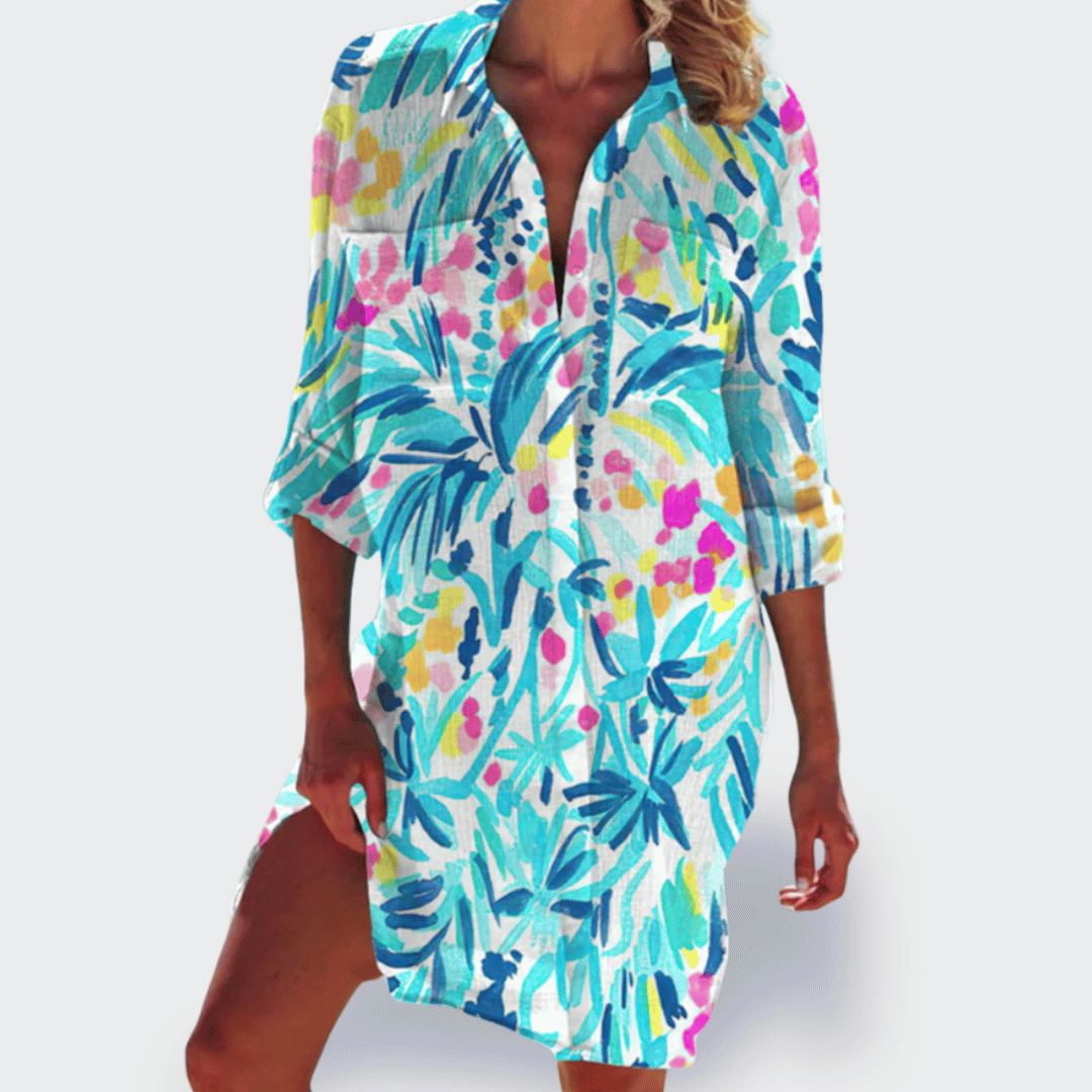 Women's Flowy Draped Summer Dress Colorful Casual